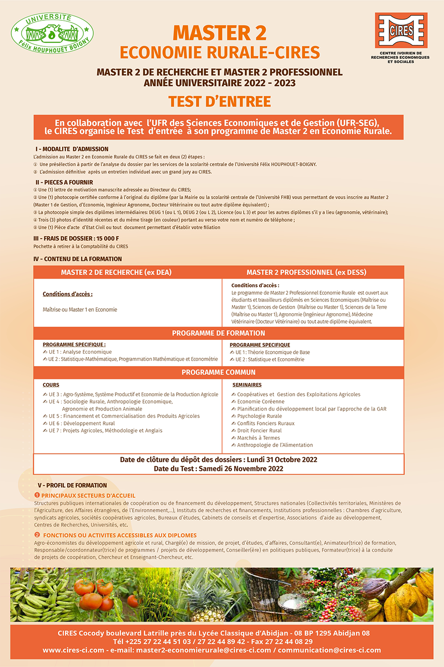 MASTER 2 ECONOMIE RURALE-CIRES